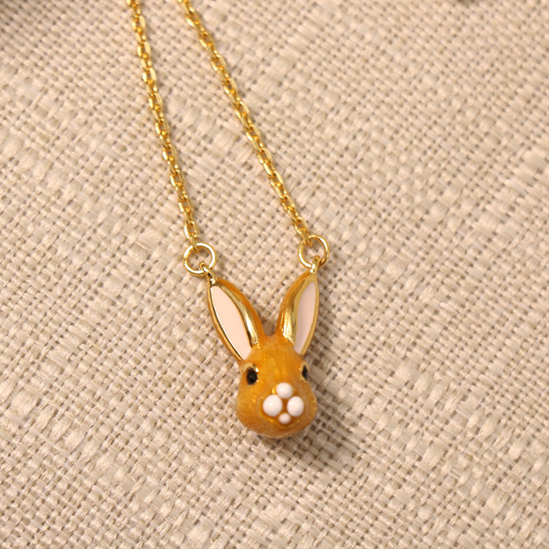 24K Solid Gold Plated Rabbit Pendant Necklace Earrings With Silver Needle