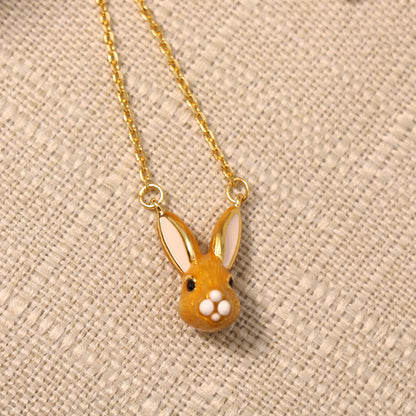 24K Solid Gold Plated Rabbit Pendant Necklace Earrings With Silver Needle
