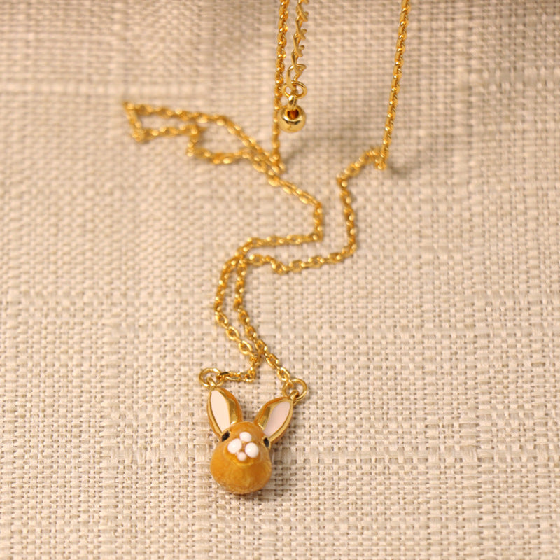 24K Solid Gold Plated Rabbit Pendant Necklace Earrings With Silver Needle