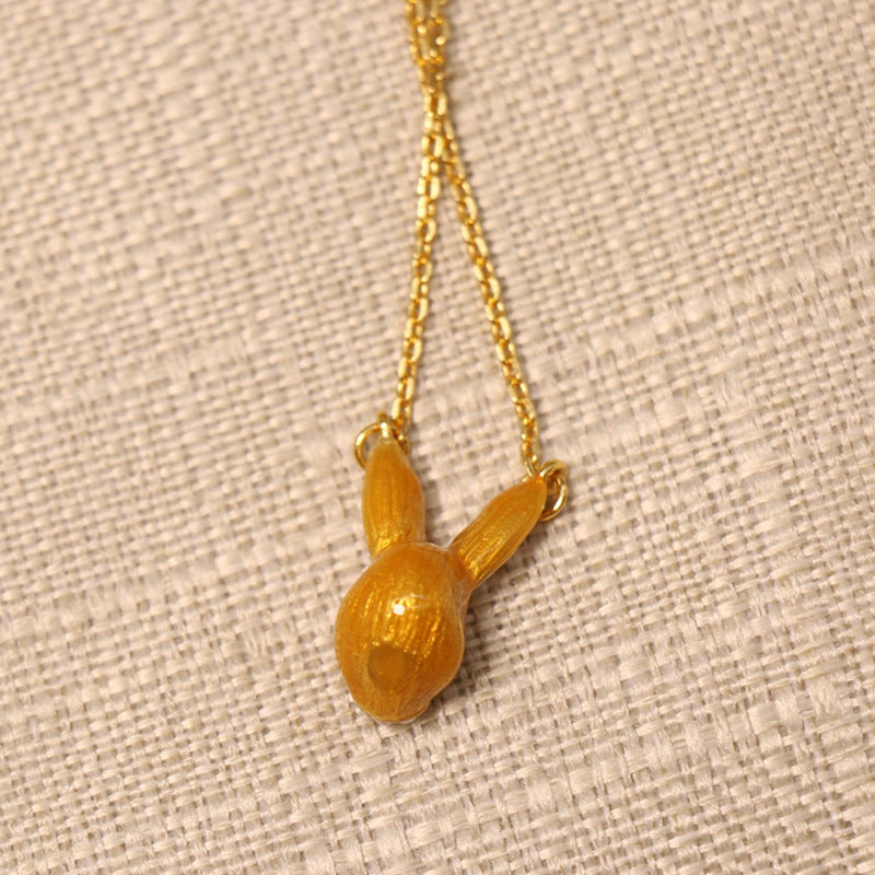 24K Solid Gold Plated Rabbit Pendant Necklace Earrings With Silver Needle