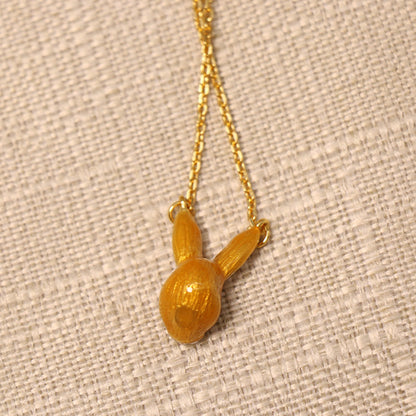 24K Solid Gold Plated Rabbit Pendant Necklace Earrings With Silver Needle
