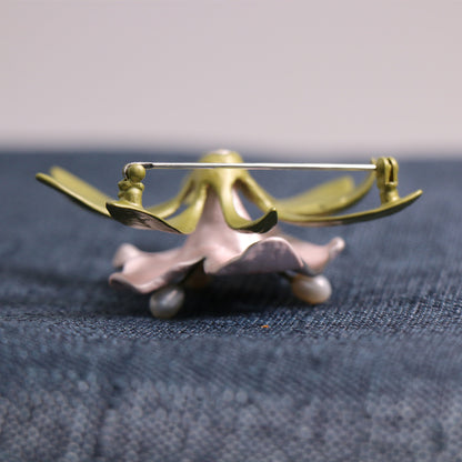 Genuine Freshwater Pearls Earrings Brooch With 24K Gold Plated