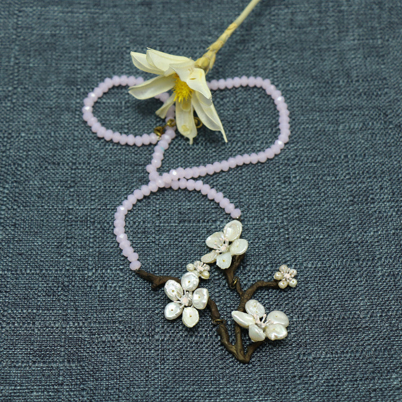 Genuine Baroque Pearls Necklace 24K Gold Plated Sakura Rose Quartz Chain Pendant