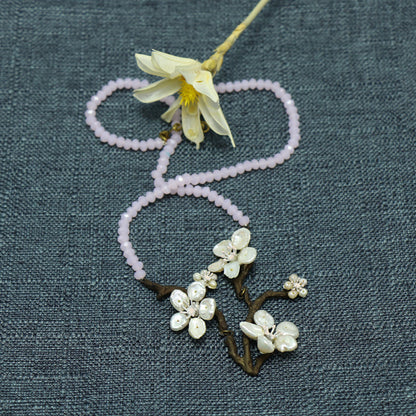 Genuine Baroque Pearls Necklace 24K Gold Plated Sakura Rose Quartz Chain Pendant