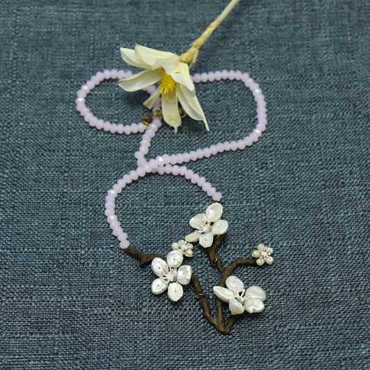 Genuine Baroque Pearls Necklace 24K Gold Plated Sakura Rose Quartz Chain Pendant
