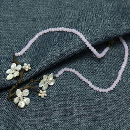 Genuine Baroque Pearls Necklace 24K Gold Plated Sakura Rose Quartz Chain Pendant