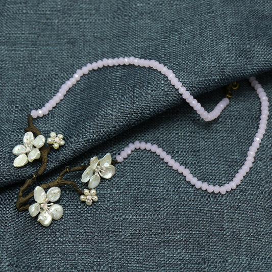 Genuine Baroque Pearls Necklace 24K Gold Plated Sakura Rose Quartz Chain Pendant