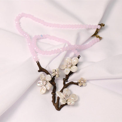 Genuine Baroque Pearls Necklace 24K Gold Plated Sakura Rose Quartz Chain Pendant