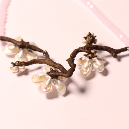 Genuine Baroque Pearls Necklace 24K Gold Plated Sakura Rose Quartz Chain Pendant
