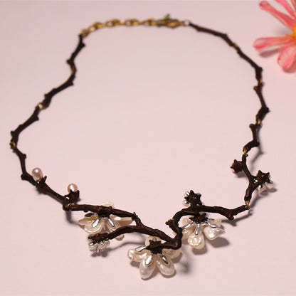 Genuine Baroque Pearls Necklace 24K Gold Plated Branch Shape Pendant