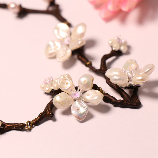 Genuine Baroque Pearls Necklace 24K Gold Plated Branch Shape Pendant