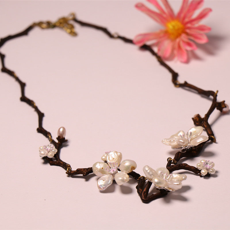 Genuine Baroque Pearls Necklace 24K Gold Plated Branch Shape Pendant