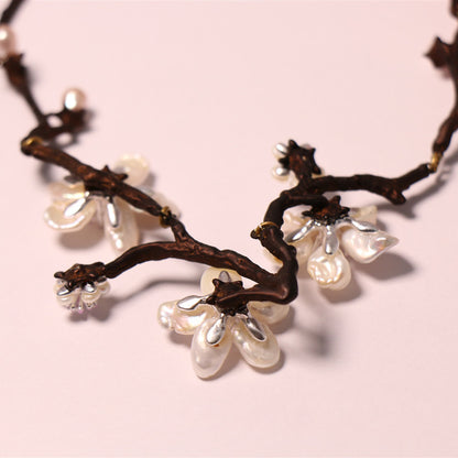 Genuine Baroque Pearls Necklace 24K Gold Plated Branch Shape Pendant