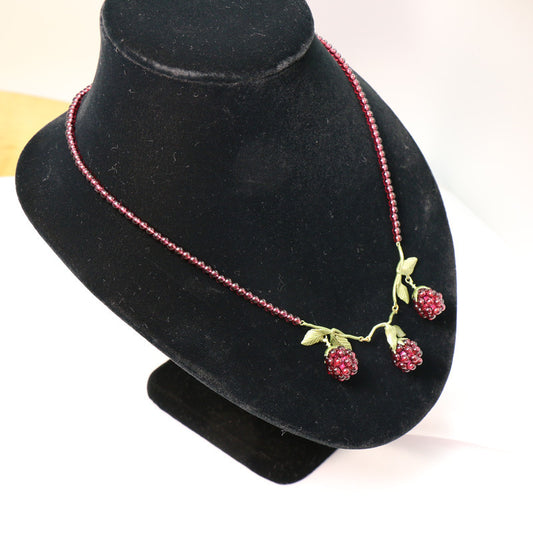24K Solid Gold Plated Hypoallergenic Necklace With Genuine Garnet Gems