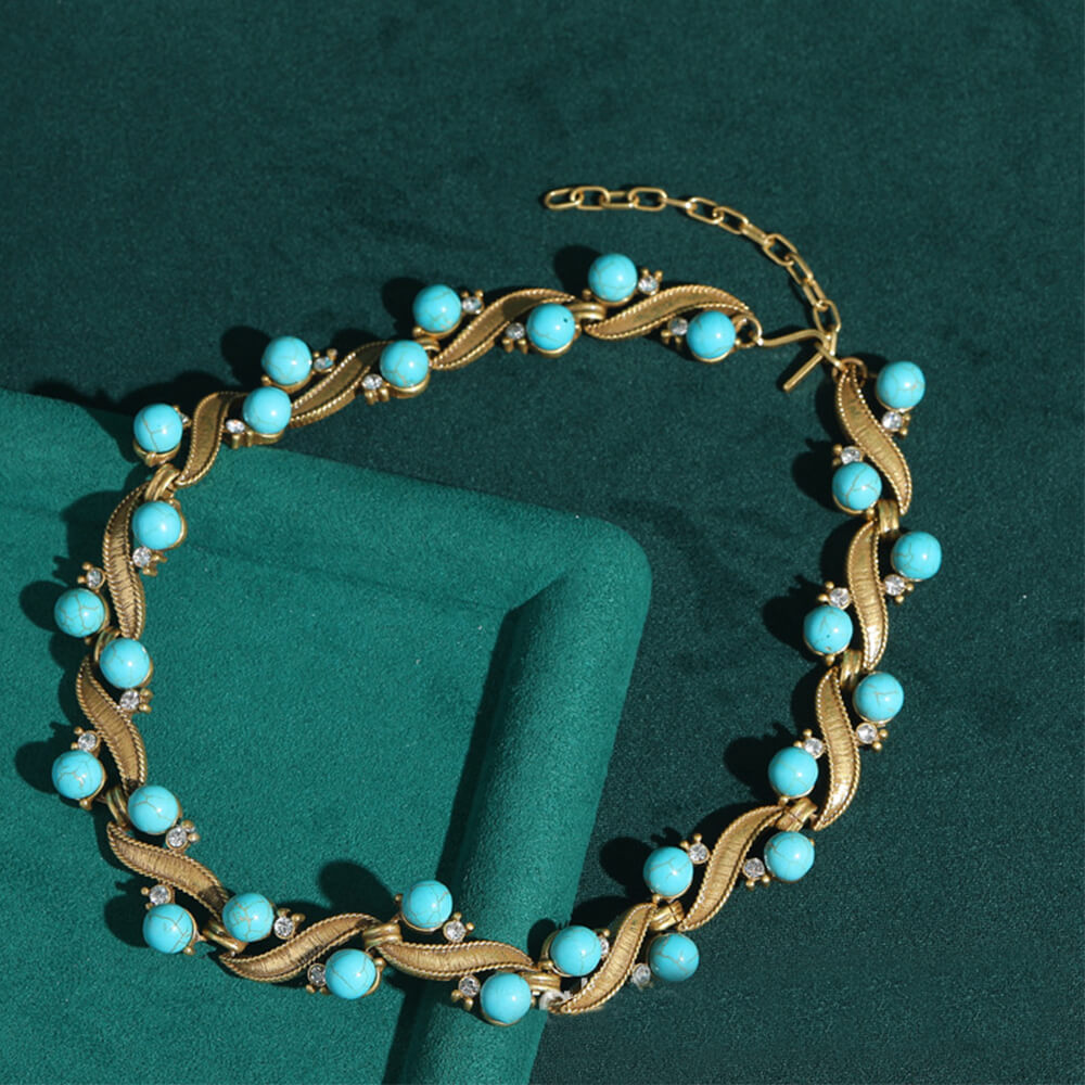 Vintage Jewelry Gold Necklace Pearl Gems Choker