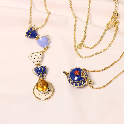24K Solid Gold Plated Enamel Cups Necklace Earrings