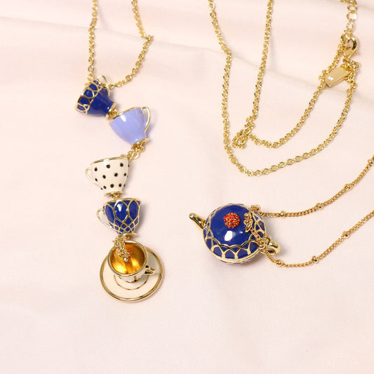 24K Solid Gold Plated Enamel Cups Necklace Earrings