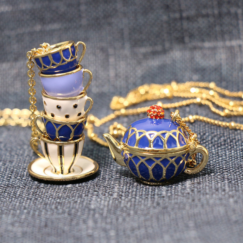 24K Solid Gold Plated Enamel Cups Necklace Earrings