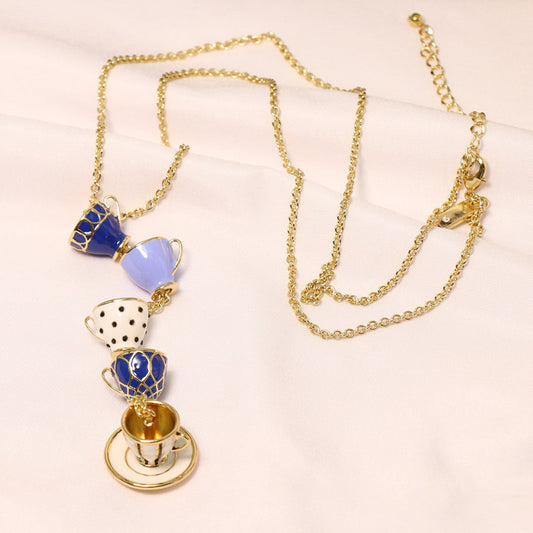 24K Solid Gold Plated Enamel Cups Necklace Earrings