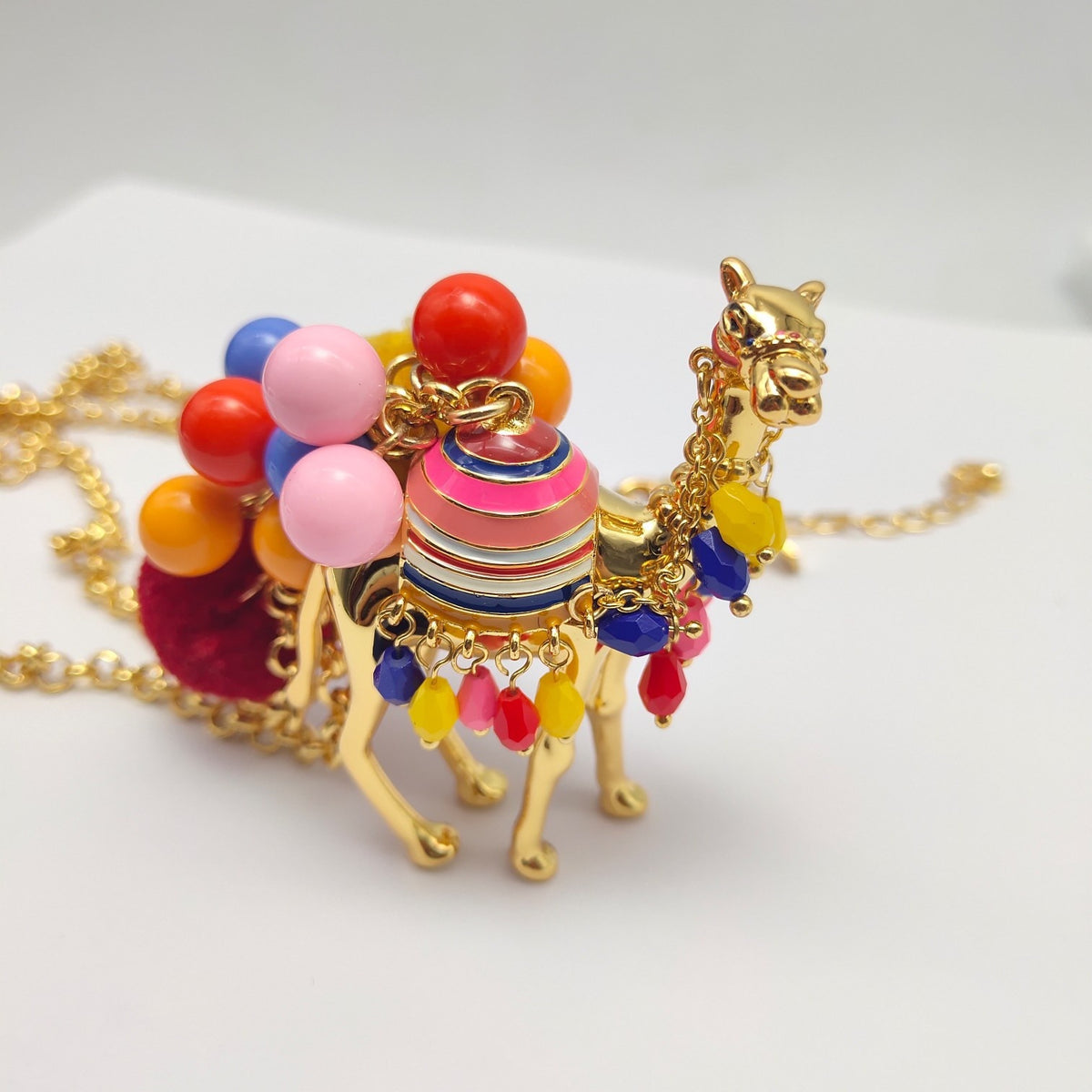 24K Solid Gold Plated Camel Pendant Necklace With Plush Balls