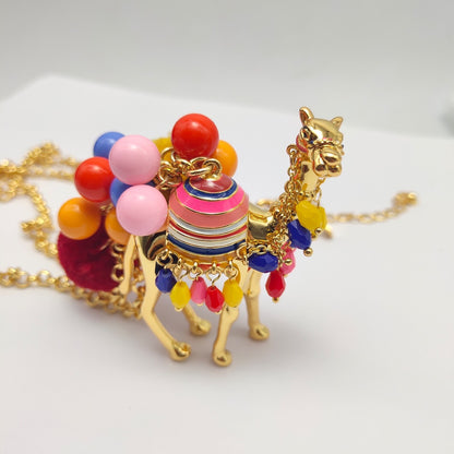 24K Solid Gold Plated Camel Pendant Necklace With Plush Balls