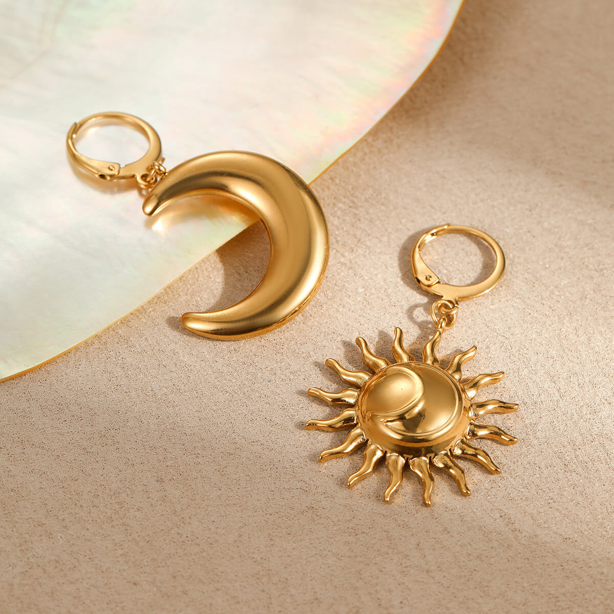 18k Gold Plated Drop Earrings Gorgeous Sun And Moon Jewelry