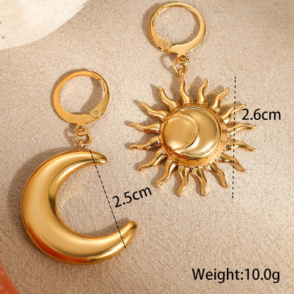 18k Gold Plated Drop Earrings Gorgeous Sun And Moon Jewelry