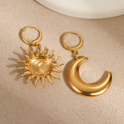 18k Gold Plated Drop Earrings Gorgeous Sun And Moon Jewelry