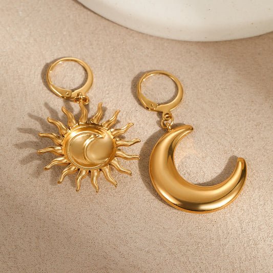 18k Gold Plated Drop Earrings Gorgeous Sun And Moon Jewelry