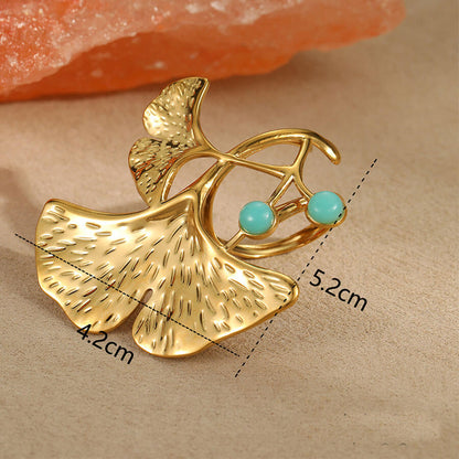 18k Gold Plated Earrings Leaf Shaped Rings Pearl Bracelet Set