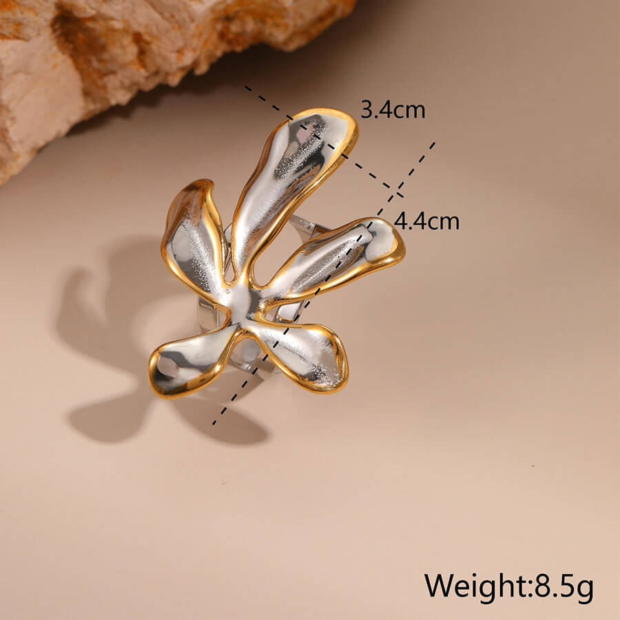 18k Gold Plated Flowers Necklace Earrings Open Size Rings Gorgeous Jewelry Set