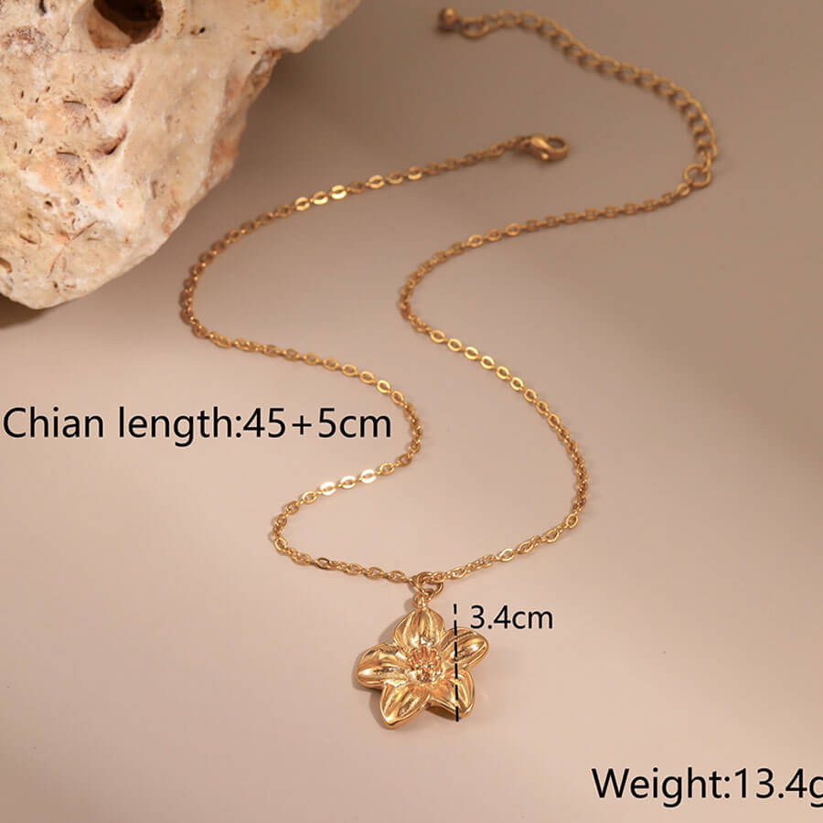 18k Gold Plated Flowers Necklace Earrings Open Size Rings Gorgeous Jewelry Set