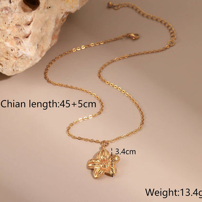18k Gold Plated Flowers Necklace Earrings Open Size Rings Gorgeous Jewelry Set