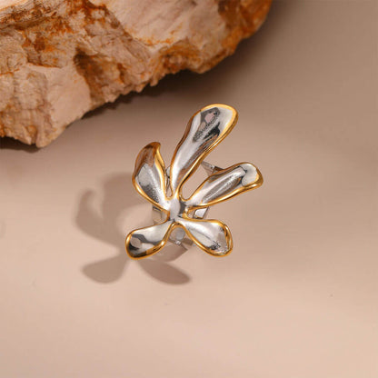 18k Gold Plated Flowers Necklace Earrings Open Size Rings Gorgeous Jewelry Set