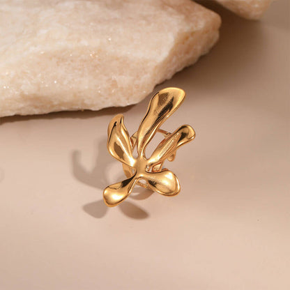 18k Gold Plated Flowers Necklace Earrings Open Size Rings Gorgeous Jewelry Set