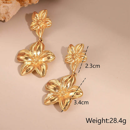 18k Gold Plated Flowers Necklace Earrings Open Size Rings Gorgeous Jewelry Set