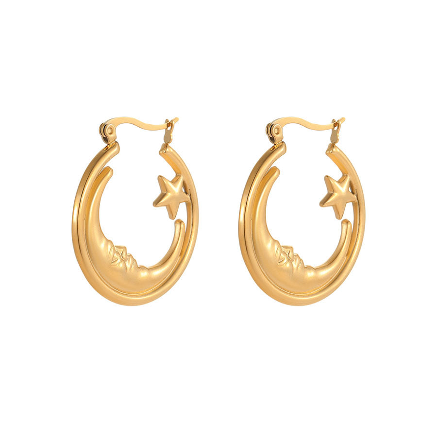 18k Gold Plated Huggie Earrings Gorgeous Moon and Star Jewelry
