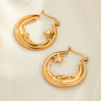 18k Gold Plated Huggie Earrings Gorgeous Moon and Star Jewelry