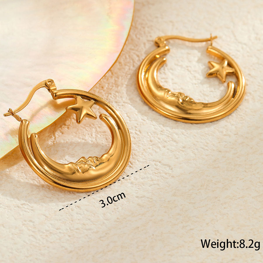 18k Gold Plated Huggie Earrings Gorgeous Moon and Star Jewelry