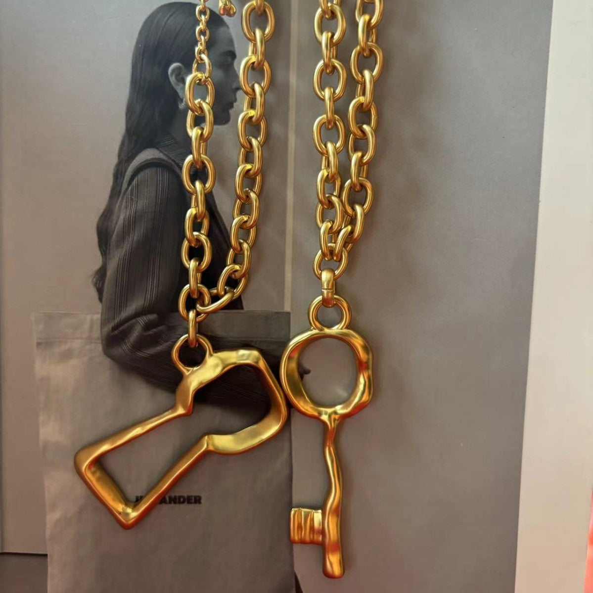 24K Solid Gold Plated Hypoallergenic Brass Key Pendant Couple Necklace