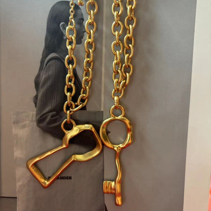 24K Solid Gold Plated Hypoallergenic Brass Key Pendant Couple Necklace
