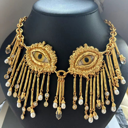 24K Solid Gold Plated Evil Eye Waist Chain Necklace Hypoallergenic Brass Jewelry Set