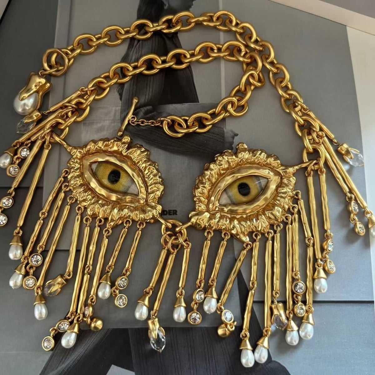24K Solid Gold Plated Evil Eye Waist Chain Necklace Hypoallergenic Brass Jewelry Set