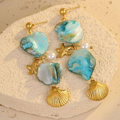 18k Gold Plated Shell Drop Earrings Gorgeous Bohemia Jewelry