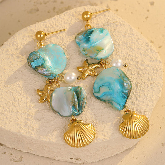 18k Gold Plated Shell Drop Earrings Gorgeous Bohemia Jewelry