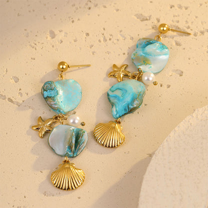 18k Gold Plated Shell Drop Earrings Gorgeous Bohemia Jewelry