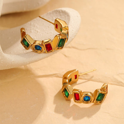 18k Gold Plated Titanium Steel Earrings Gorgeous Zircon Jewelry