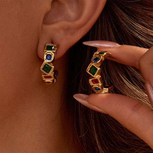 18k Gold Plated Titanium Steel Earrings Gorgeous Zircon Jewelry