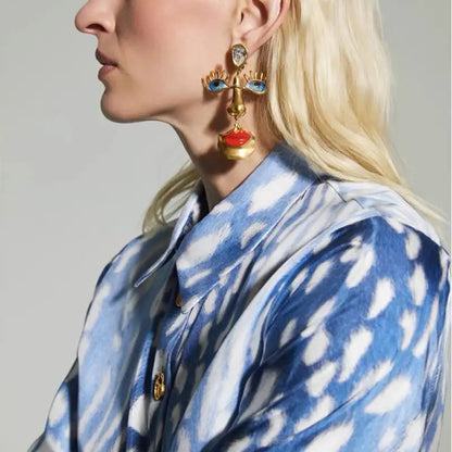 18K Solid Gold Plated Baroque Eye & Lip Earrings