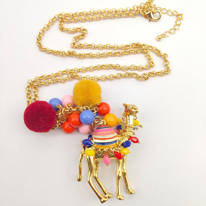 24K Solid Gold Plated Camel Pendant Necklace With Plush Balls